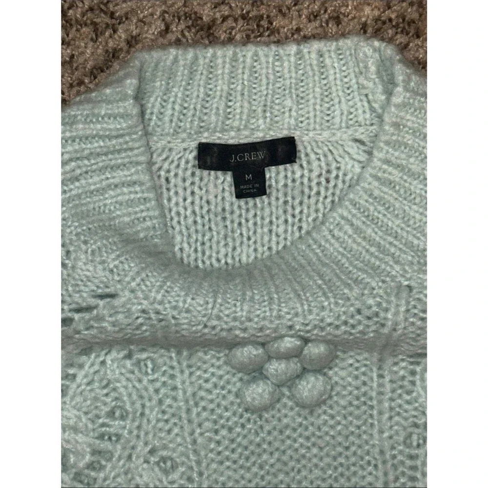 J.Crew Cable-Knit Pointelle Sweater with Popcorn Flowers Alpaca Blend Mint M